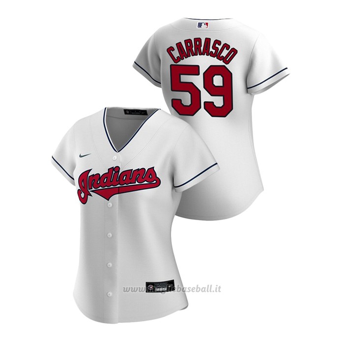 Maglia Baseball Donna Cleveland Indians Carlos Carrasco 2020 Replica Primera Bianco